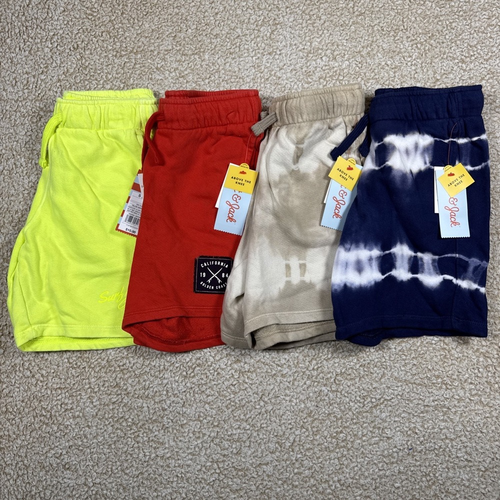 Lot of 4 NWT Cat & Jack Boy's Sz 6-7 Shorts Above Knee Comfy Red Tan Blue Yellow